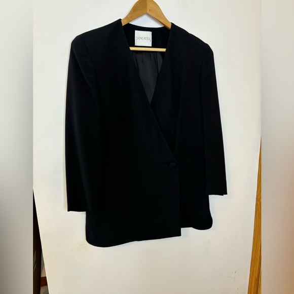 Doncaster Black Wool Single Button 80s Style Long Blazer - Picture 3 of 10